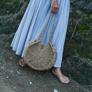 Round handwoven crochet bag |jute round tote | round jute shoulder bag