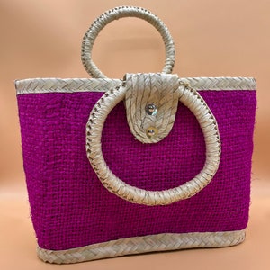 Handwoven Mexican Tote Hand Bag - Made with Palm Leaf and Jute