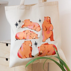 Brown Bear Tote Bag ~ Cute Animal Tote Bag ~ Artist Design ~ Cotton Art Bag