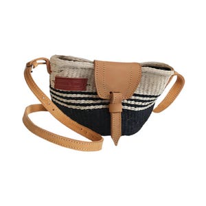 SAWA SAWA Handwoven Sisal Straw Crossbody Shoulder Kiondo Bag Sustainable Eco Friendly Black and White Pattern Handbags for Women Gift Idea