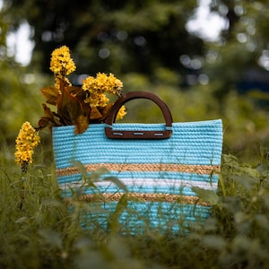Handwoven Blue Designer Cotton Handbag