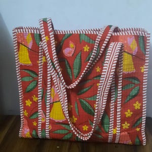 Indian Quilted Large Tote Bag Grocery Shopping Women's Bag Hand Block Cotton Handmade Colorful Travel Overnight Bags, Quilted Beach Tote