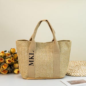 Personalised Burlap Tote Bag, Custom Monogram Beach Bags, Beach Straw Bags with Name, Bridal Party Tote Gifts, Hen Party Gifts, Birthday Bag
