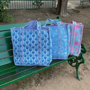 Handmade floral cotton Tote Bag, Indian Making Quilted Tote Bags, Eco Friendly Boho Shopper Bags, Vintage Shoulder Bag, Women's Carry Bag